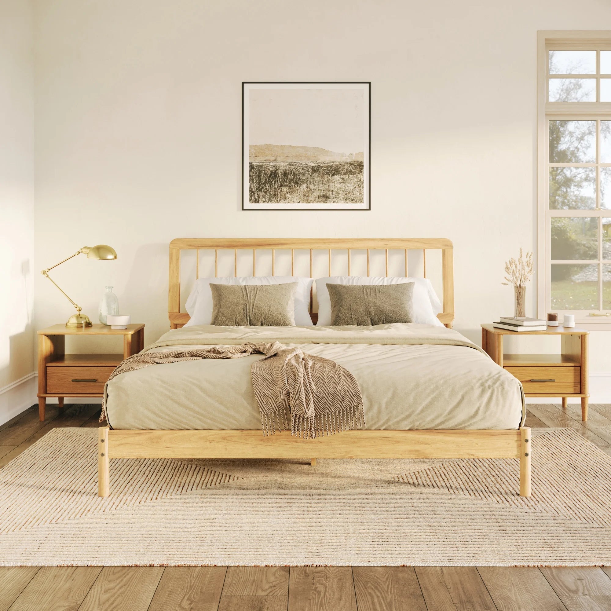 Bellemave® Mid - Century Modern Solid Wood Spindle Bed - Bellemave