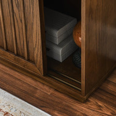 Bellemave® Mid Century Sideboard with 2 Sliding Door & Solid Wood Decorative Strips - Bellemave