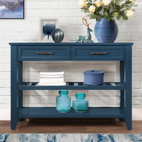 Bellemave® Mid - Century Style Console Sofa Table with 2 Storage Drawers and 2 Tiers Shelves - Bellemave