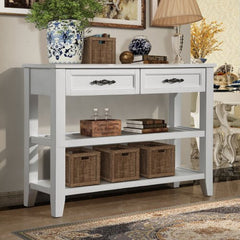 Bellemave® Mid - Century Style Console Sofa Table with 2 Storage Drawers and 2 Tiers Shelves - Bellemave