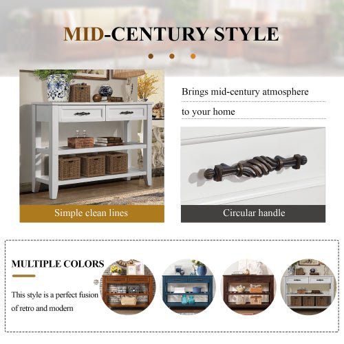 Bellemave® Mid - Century Style Console Sofa Table with 2 Storage Drawers and 2 Tiers Shelves - Bellemave