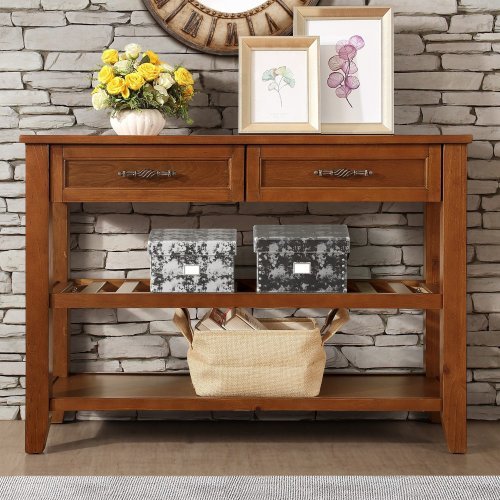Bellemave® Mid - Century Style Console Sofa Table with 2 Storage Drawers and 2 Tiers Shelves - Bellemave