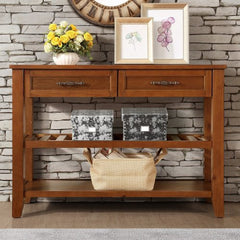 Bellemave® Mid - Century Style Console Sofa Table with 2 Storage Drawers and 2 Tiers Shelves - Bellemave