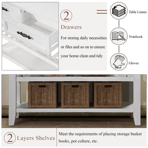 Bellemave® Mid - Century Style Console Sofa Table with 2 Storage Drawers and 2 Tiers Shelves - Bellemave
