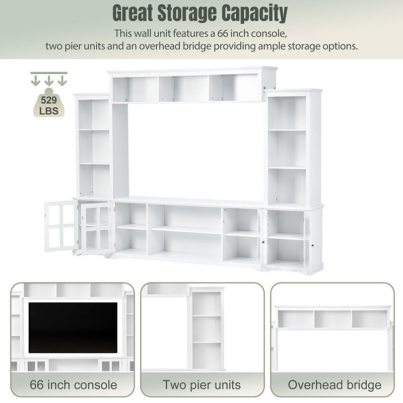 Bellemave® Minimalist Entertainment Wall Unit with Bridge with Tempered Glass Door - Bellemave