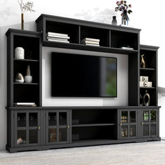 Bellemave® Minimalist Entertainment Wall Unit with Bridge with Tempered Glass Door - Bellemave