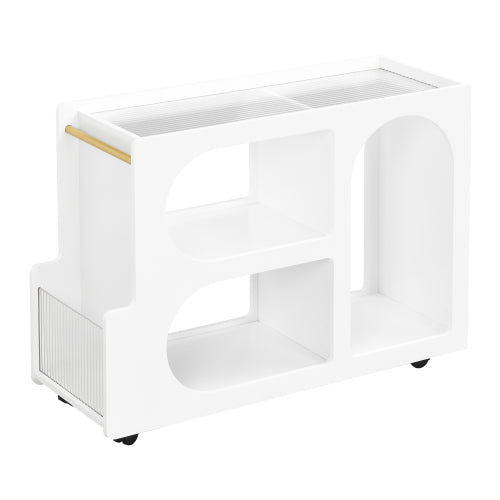 Bellemave® Mobile End Table with Lockable Wheels with 5mm Thick Fluted Tempered Glass and Golden Round Rod - Bellemave