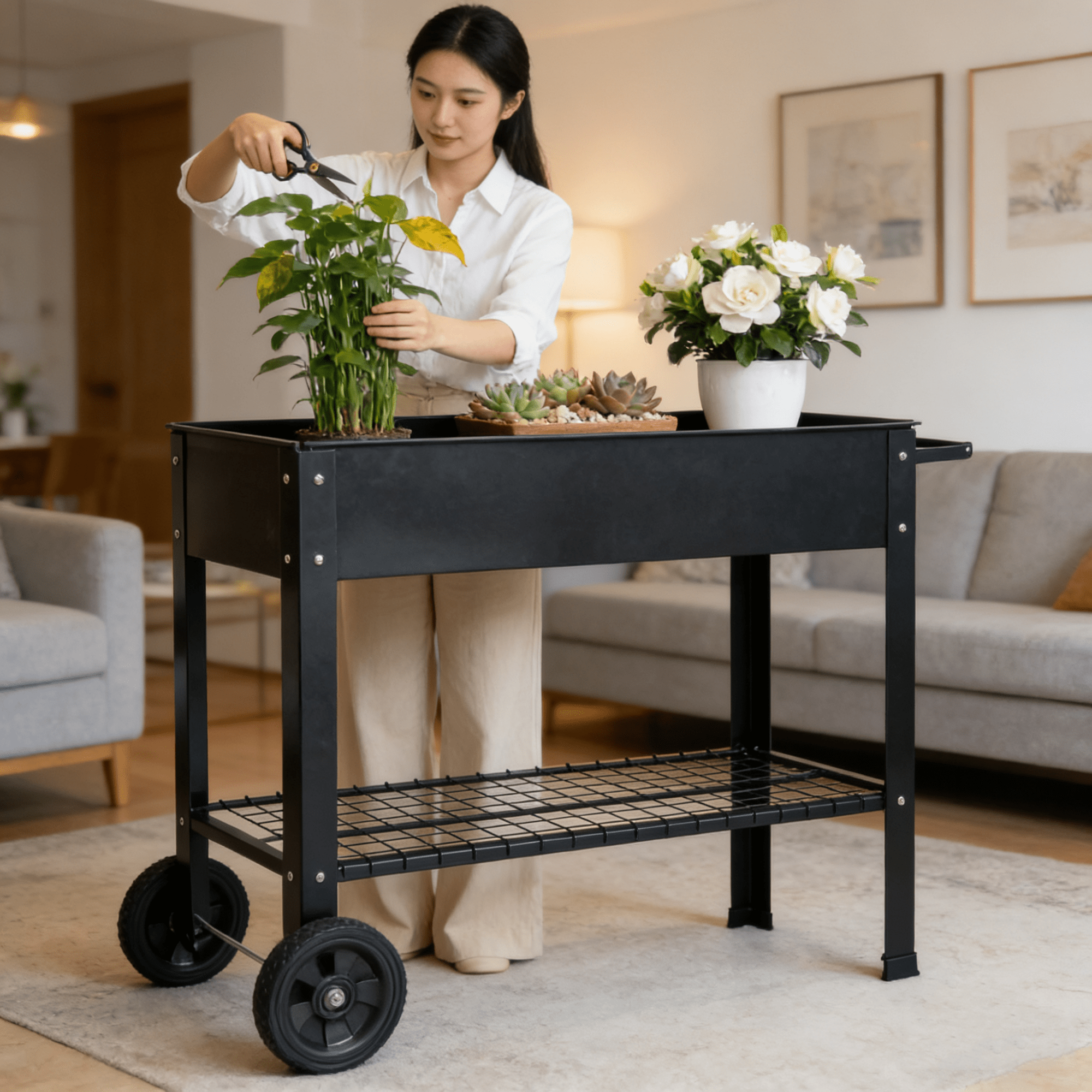 Bellemave® Mobile Metal Raised Garden Bed Cart with Legs, Elevated Tall Planter Box with Wheels for Outdoor Indoors House Patio Backyard,Black - Bellemave