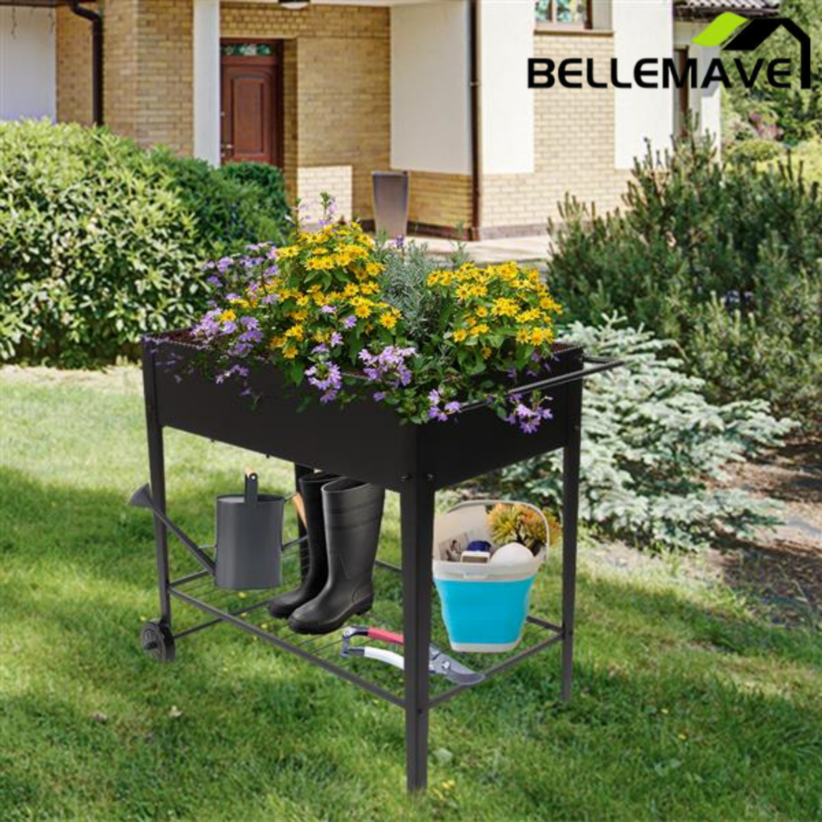 Bellemave® Mobile Metal Raised Garden Bed Cart with Legs, Elevated Tall Planter Box with Wheels for Outdoor Indoors House Patio Backyard,Black - Bellemave