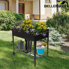 Bellemave® Mobile Metal Raised Garden Bed Cart with Legs, Elevated Tall Planter Box with Wheels for Outdoor Indoors House Patio Backyard,Black - Bellemave