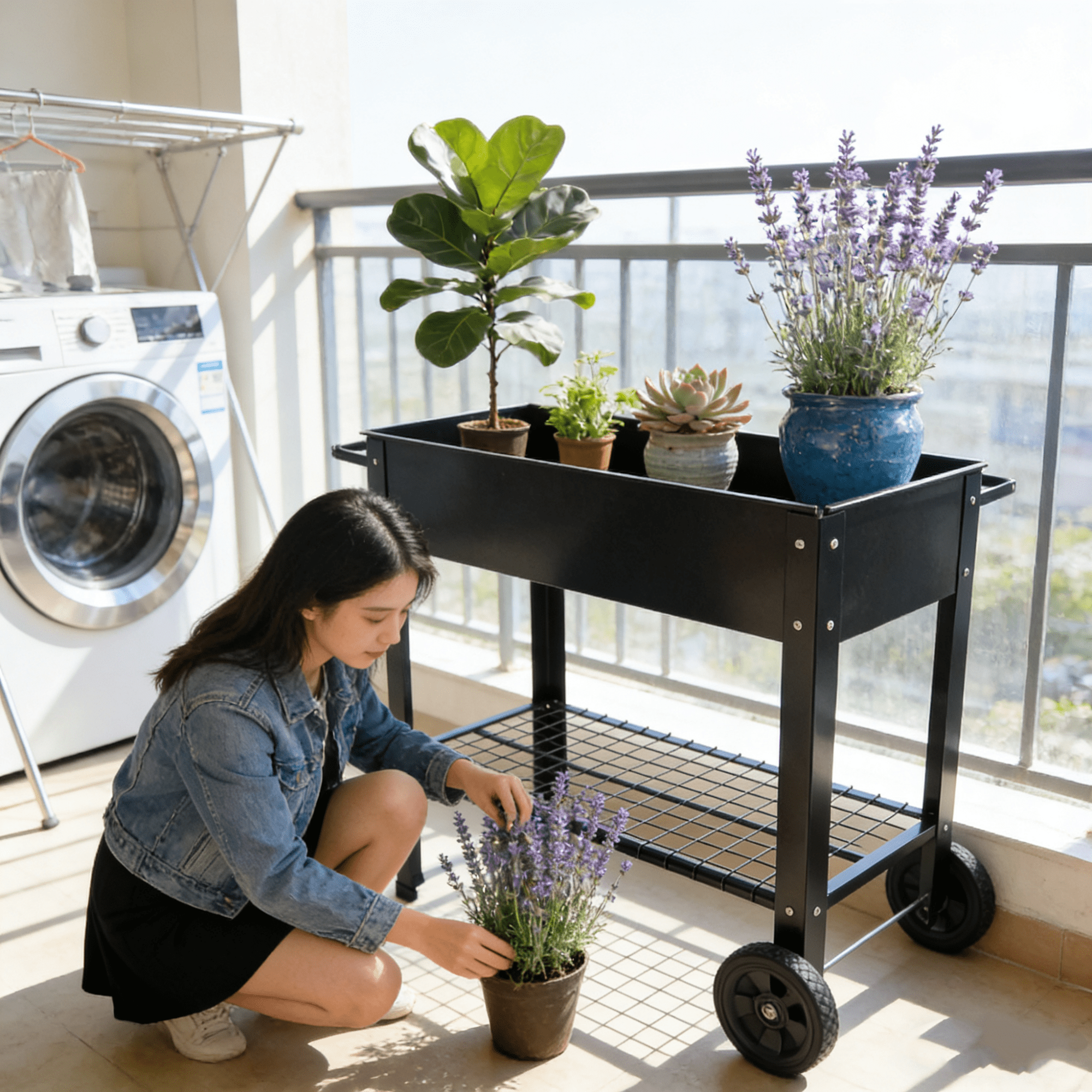 Bellemave® Mobile Metal Raised Garden Bed Cart with Legs, Elevated Tall Planter Box with Wheels for Outdoor Indoors House Patio Backyard,Black - Bellemave