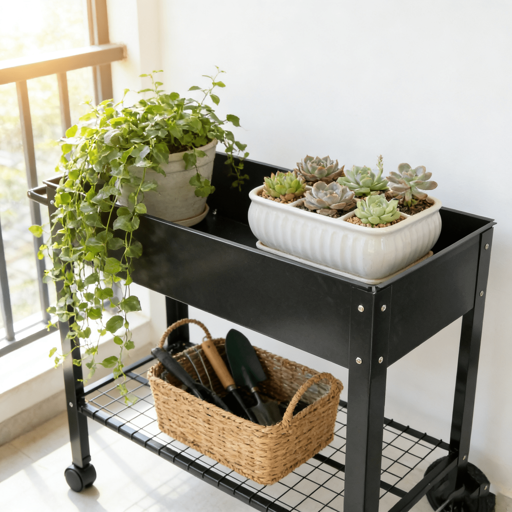 Bellemave® Mobile Metal Raised Garden Bed Cart with Legs, Elevated Tall Planter Box with Wheels for Outdoor Indoors House Patio Backyard,Black - Bellemave