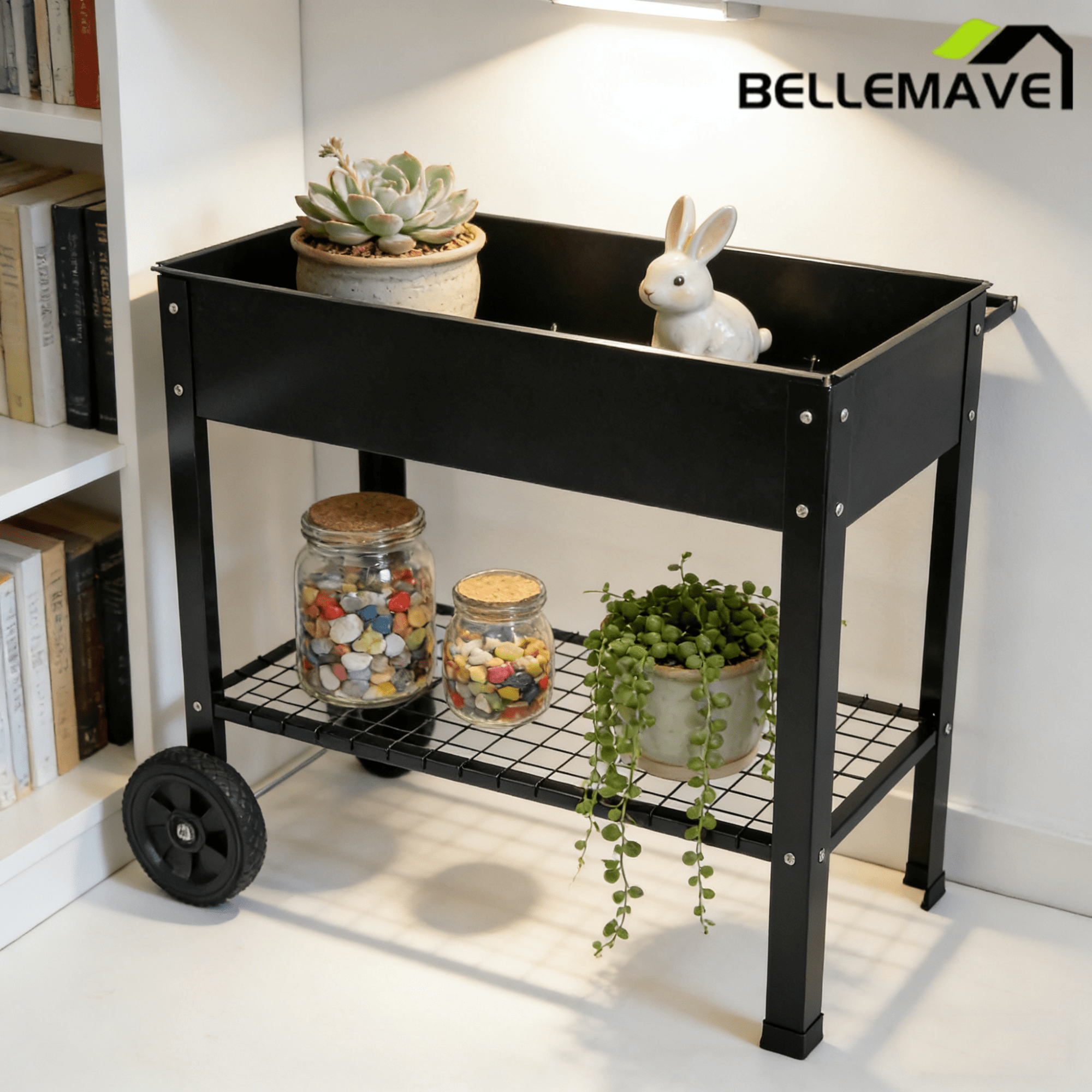 Bellemave® Mobile Metal Raised Garden Bed Cart with Legs, Elevated Tall Planter Box with Wheels for Outdoor Indoors House Patio Backyard,Black - Bellemave