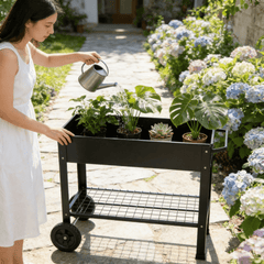 Bellemave® Mobile Metal Raised Garden Bed Cart with Legs, Elevated Tall Planter Box with Wheels for Outdoor Indoors House Patio Backyard,Black - Bellemave