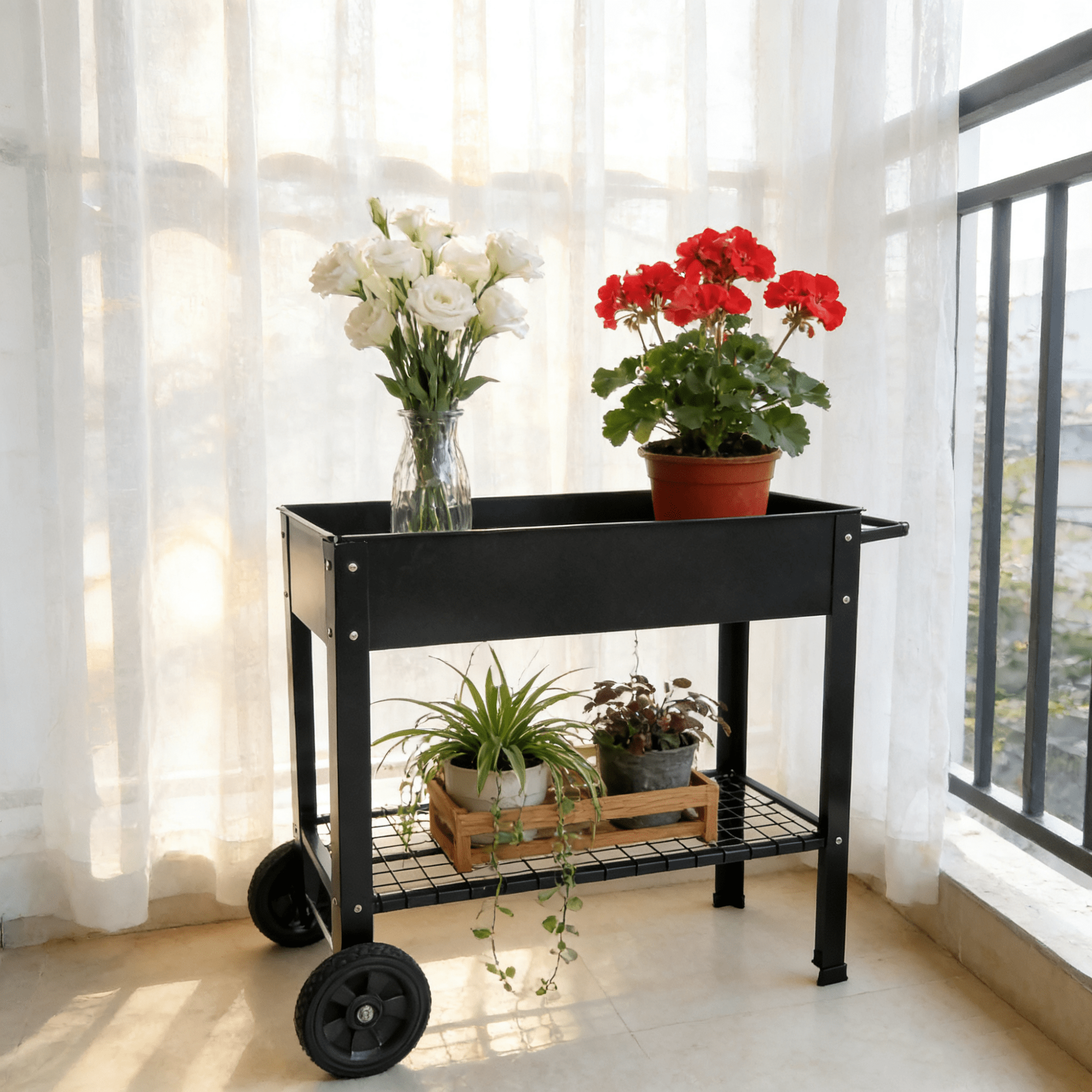 Bellemave® Mobile Metal Raised Garden Bed Cart with Legs, Elevated Tall Planter Box with Wheels for Outdoor Indoors House Patio Backyard,Black - Bellemave