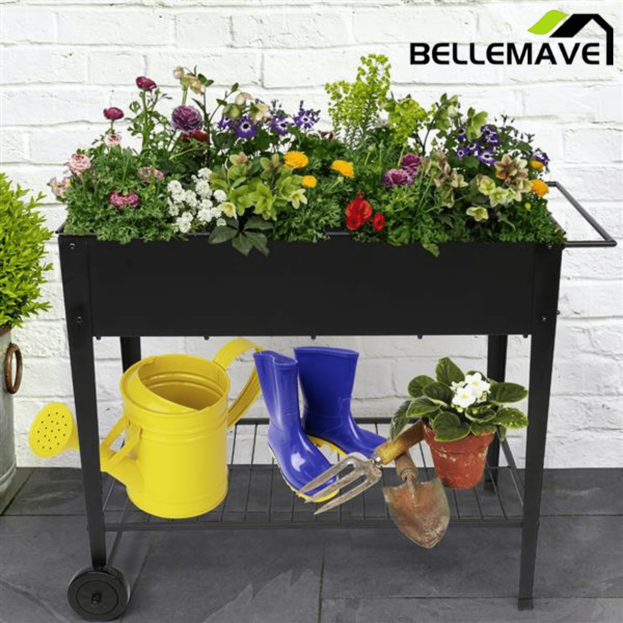 Bellemave® Mobile Metal Raised Garden Bed Cart with Legs, Elevated Tall Planter Box with Wheels for Outdoor Indoors House Patio Backyard,Black - Bellemave