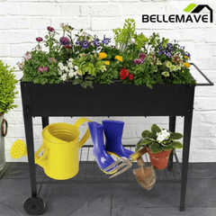 Bellemave® Mobile Metal Raised Garden Bed Cart with Legs, Elevated Tall Planter Box with Wheels for Outdoor Indoors House Patio Backyard,Black - Bellemave
