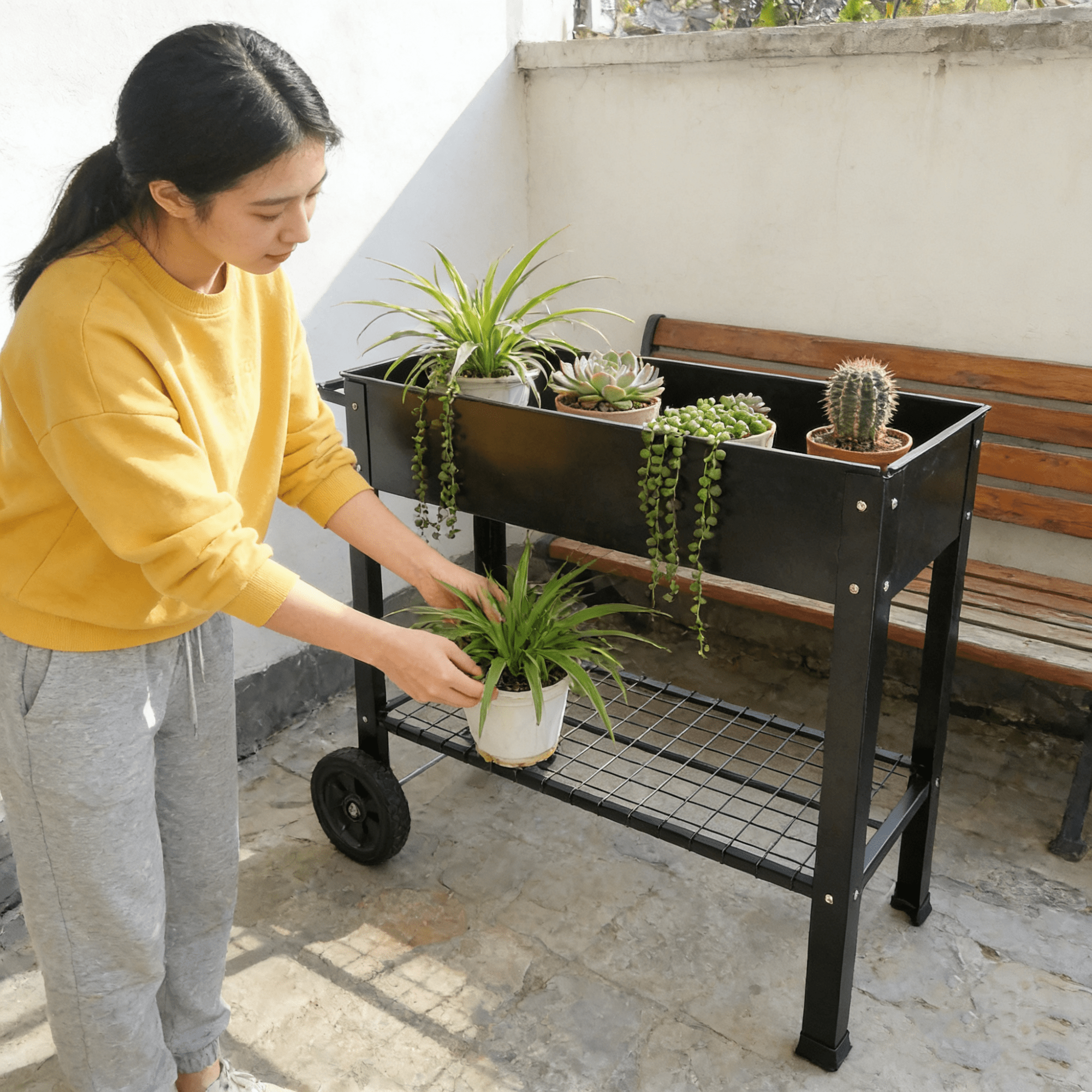 Bellemave® Mobile Metal Raised Garden Bed Cart with Legs, Elevated Tall Planter Box with Wheels for Outdoor Indoors House Patio Backyard,Black - Bellemave