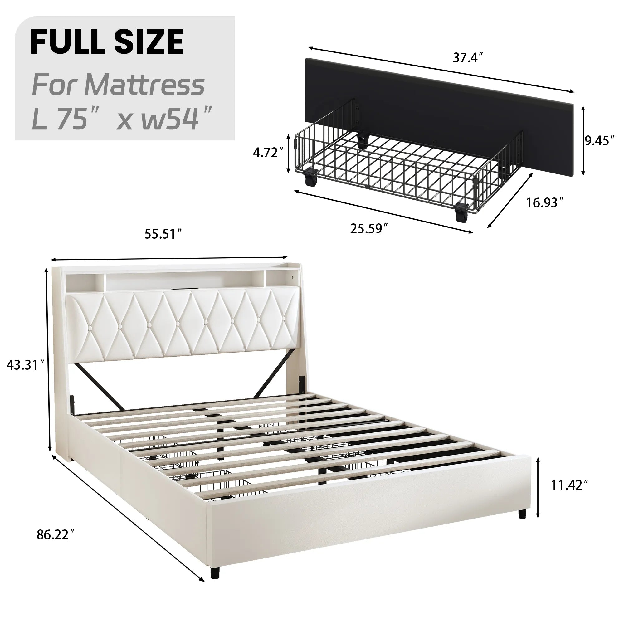 Bellemave® Moden Platform Bed with Outlets & Charger & LED Light, Storage Shelf - Bellemave