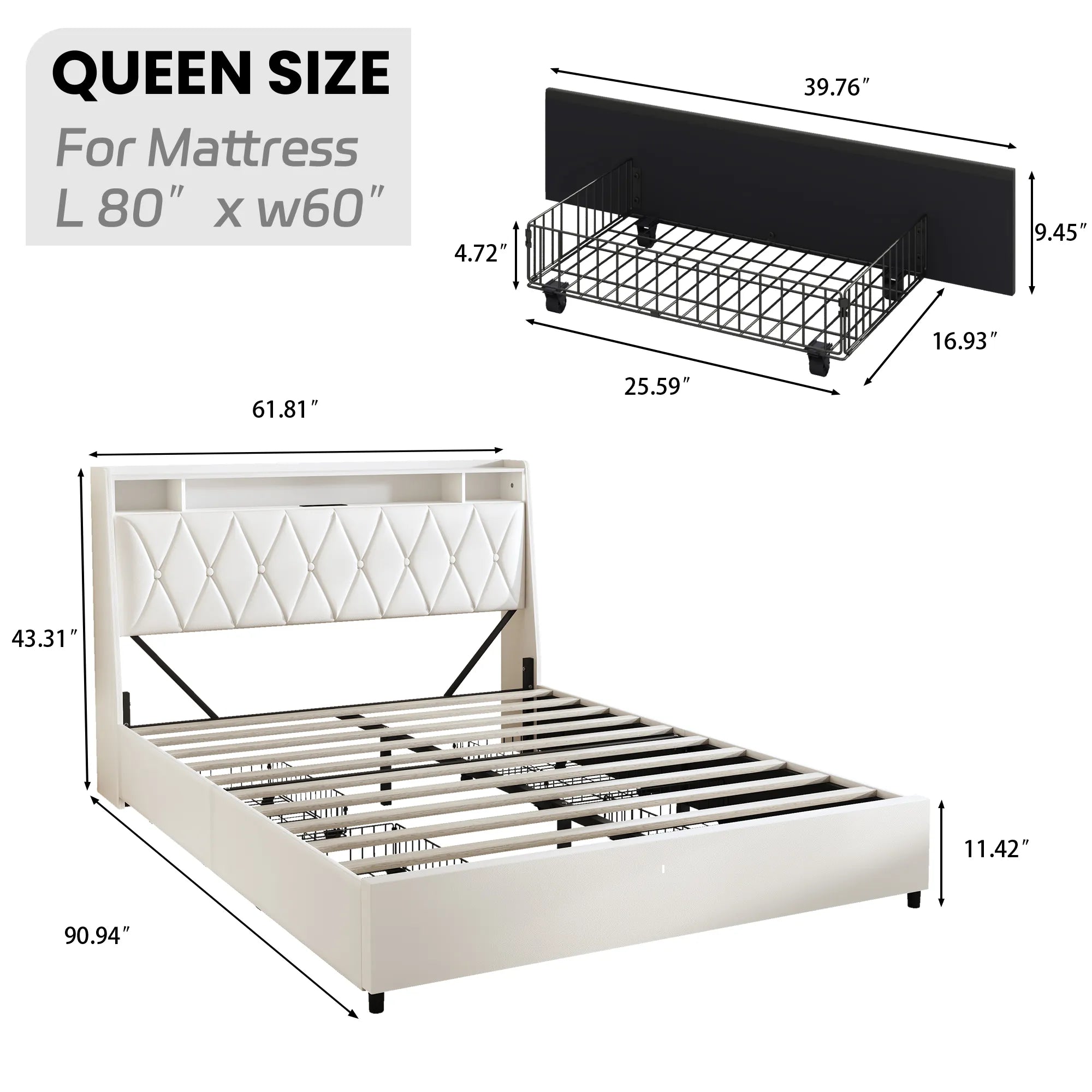 Bellemave® Moden Platform Bed with Outlets & Charger & LED Light, Storage Shelf - Bellemave