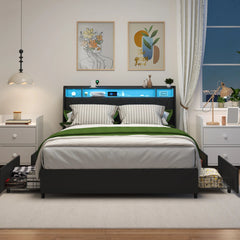 Bellemave® Moden Platform Bed with Outlets & Charger & LED Light, Storage Shelf - Bellemave