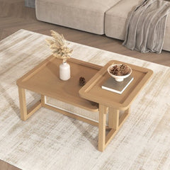 Bellemave® Modern 2 Piece Nesting Rattan Wood + MDF Coffee Table Set - Bellemave