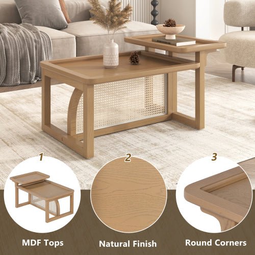 Bellemave® Modern 2 Piece Nesting Rattan Wood + MDF Coffee Table Set - Bellemave