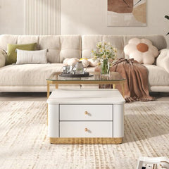 Bellemave® Modern 2 Pieces Square Nesting Coffee Table with Drawers & Electroplated Gold Legs - Bellemave