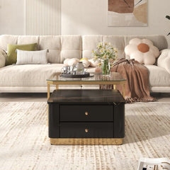 Bellemave® Modern 2 Pieces Square Nesting Coffee Table with Drawers & Electroplated Gold Legs - Bellemave