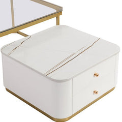 Bellemave® Modern 2 Pieces Square Nesting Coffee Table with Drawers & Electroplated Gold Legs - Bellemave