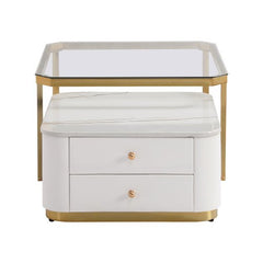 Bellemave® Modern 2 Pieces Square Nesting Coffee Table with Drawers & Electroplated Gold Legs - Bellemave
