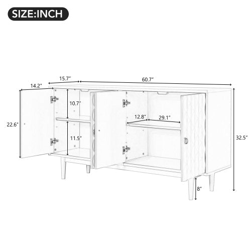 Bellemave® Modern 4 - Door Sideboard with Convex Pattern Doors and 2 Silver Handle - Bellemave