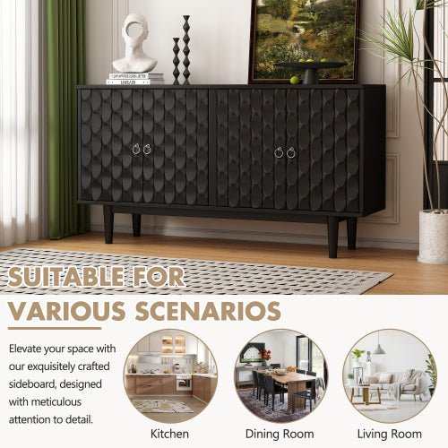 Bellemave® Modern 4 - Door Sideboard with Convex Pattern Doors and 2 Silver Handle - Bellemave
