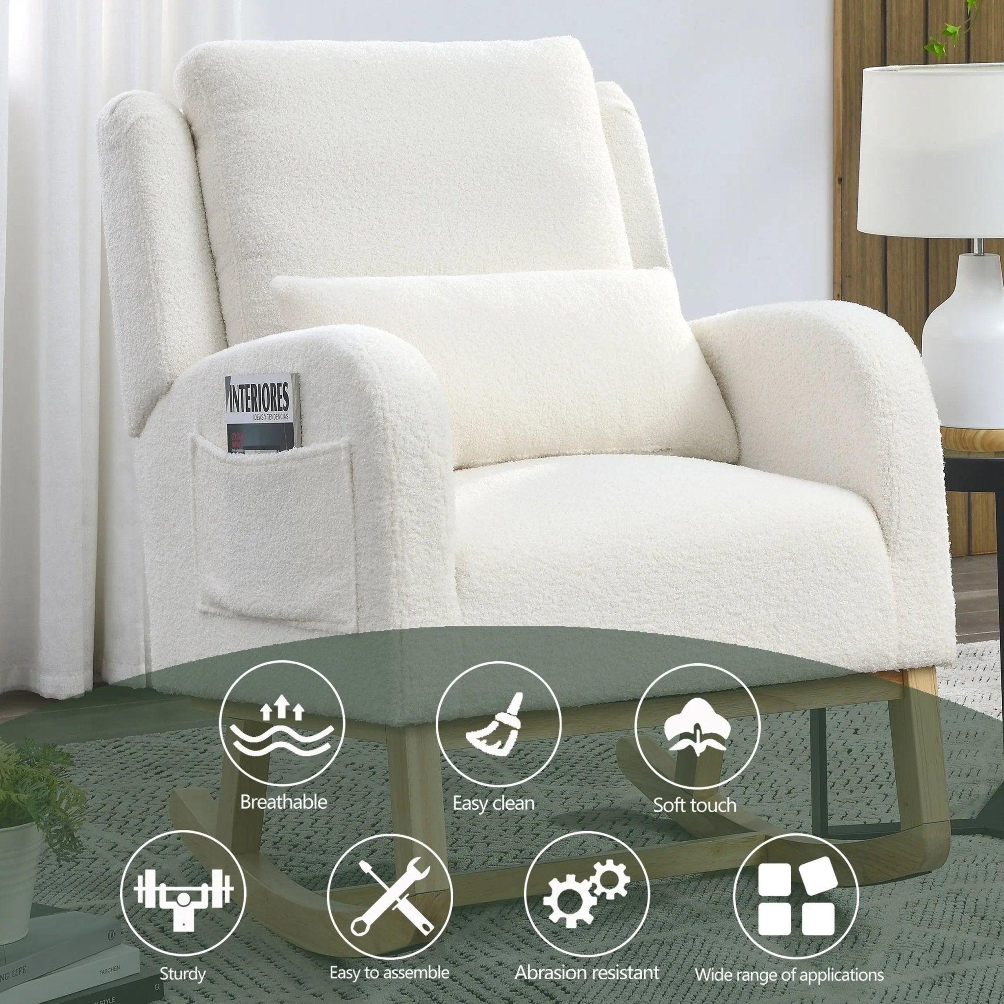 Bellemave® Modern Accent Casual Armchair Rocker with One Lumbar Pillow and Two Side Pockets - Bellemave