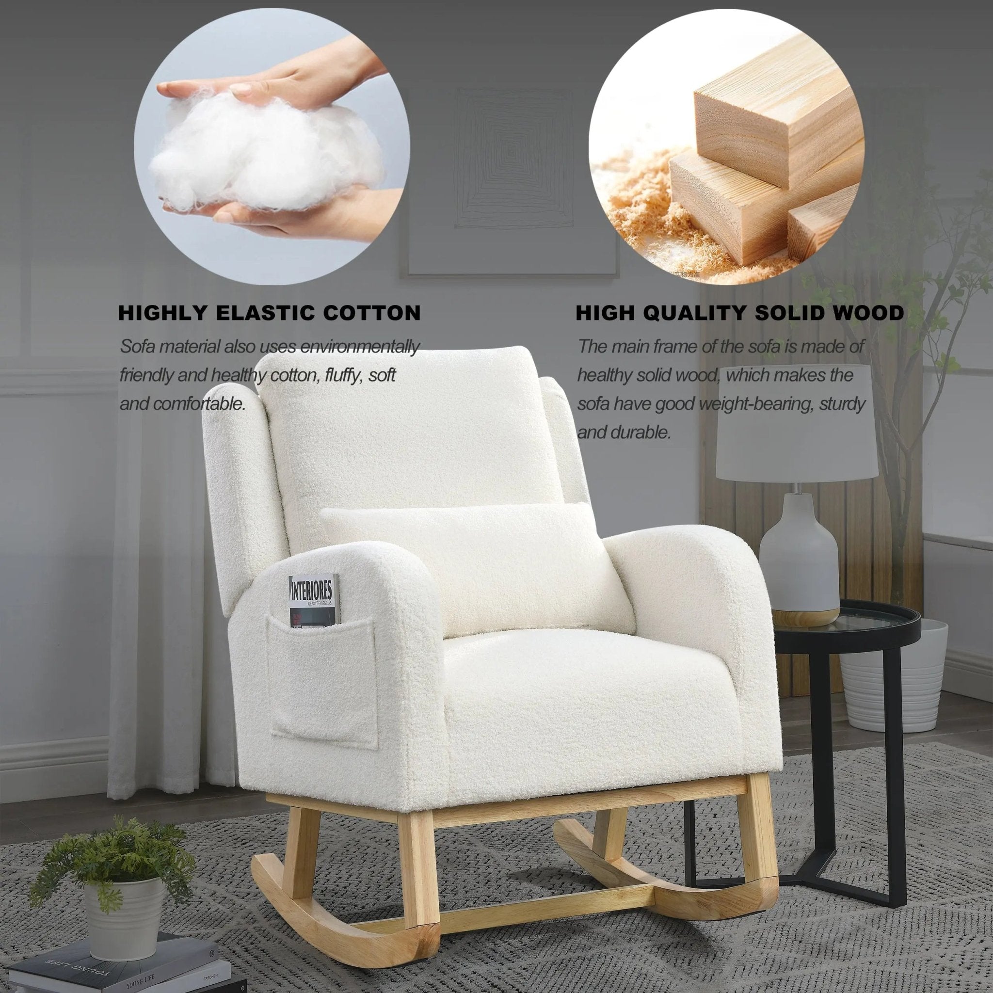 Bellemave® Modern Accent Casual Armchair Rocker with One Lumbar Pillow and Two Side Pockets - Bellemave