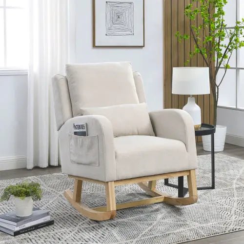 Bellemave® Modern Accent Casual Armchair Rocker with One Lumbar Pillow and Two Side Pockets - Bellemave