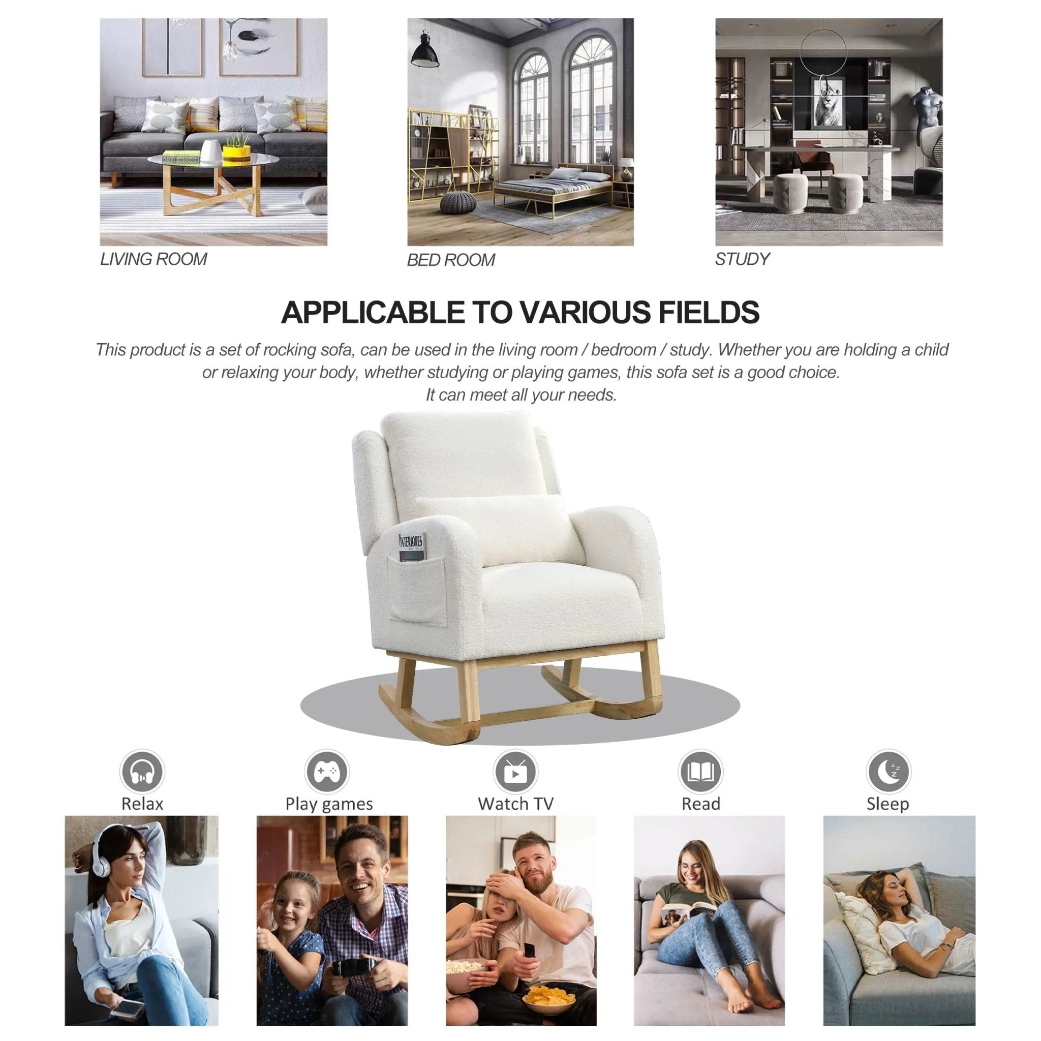 Bellemave® Modern Accent Casual Armchair Rocker with One Lumbar Pillow and Two Side Pockets - Bellemave