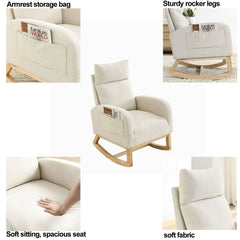 Bellemave® Modern Accent High Backrest Living Room Lounge Arm Rocking Chair with Two Side Pocket - Bellemave