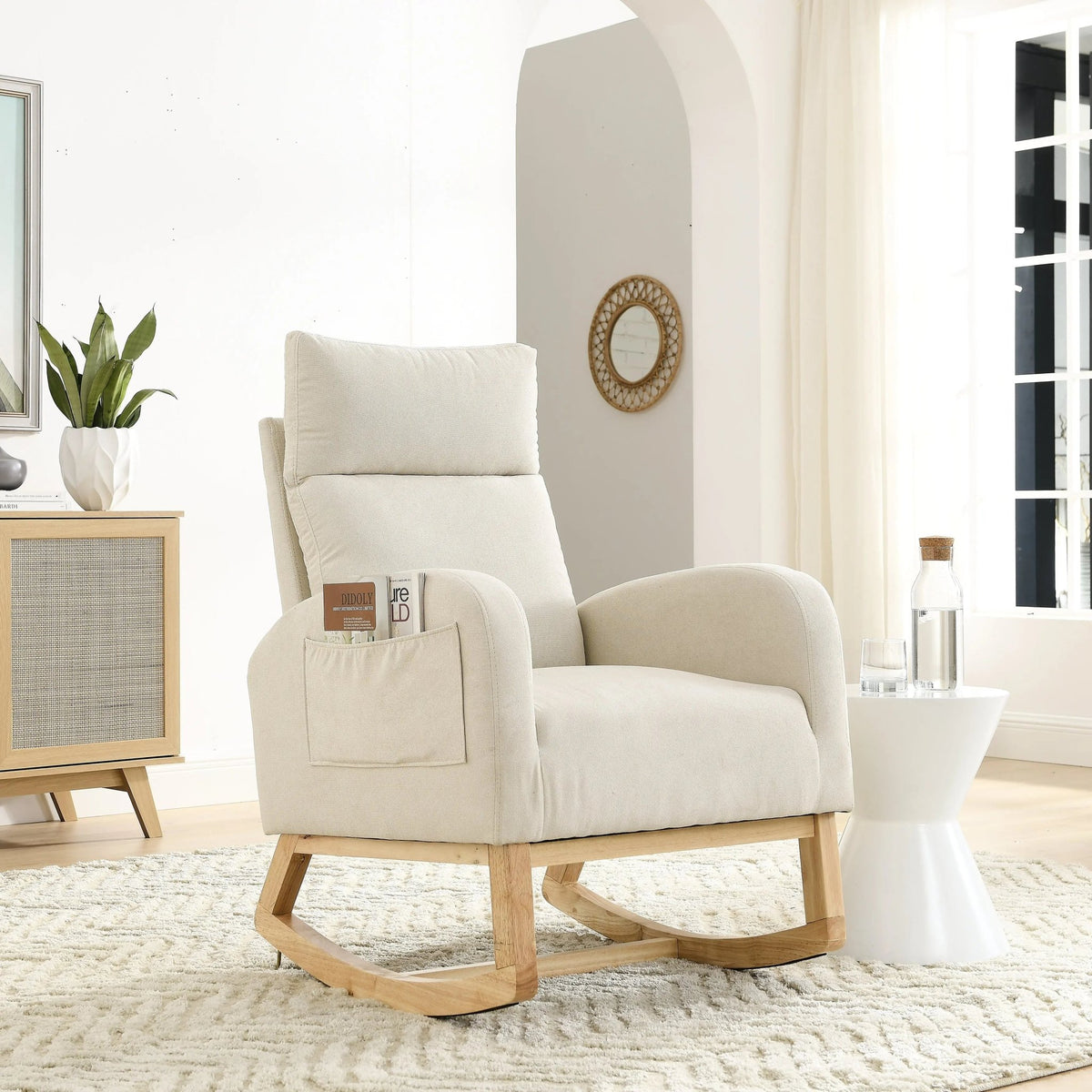 Bellemave® Modern Accent High Backrest Living Room Lounge Arm Rocking Chair with Two Side Pocket - Bellemave