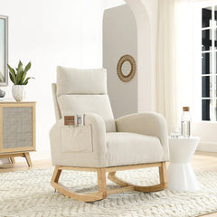Bellemave® Modern Accent High Backrest Living Room Lounge Arm Rocking Chair with Two Side Pocket - Bellemave