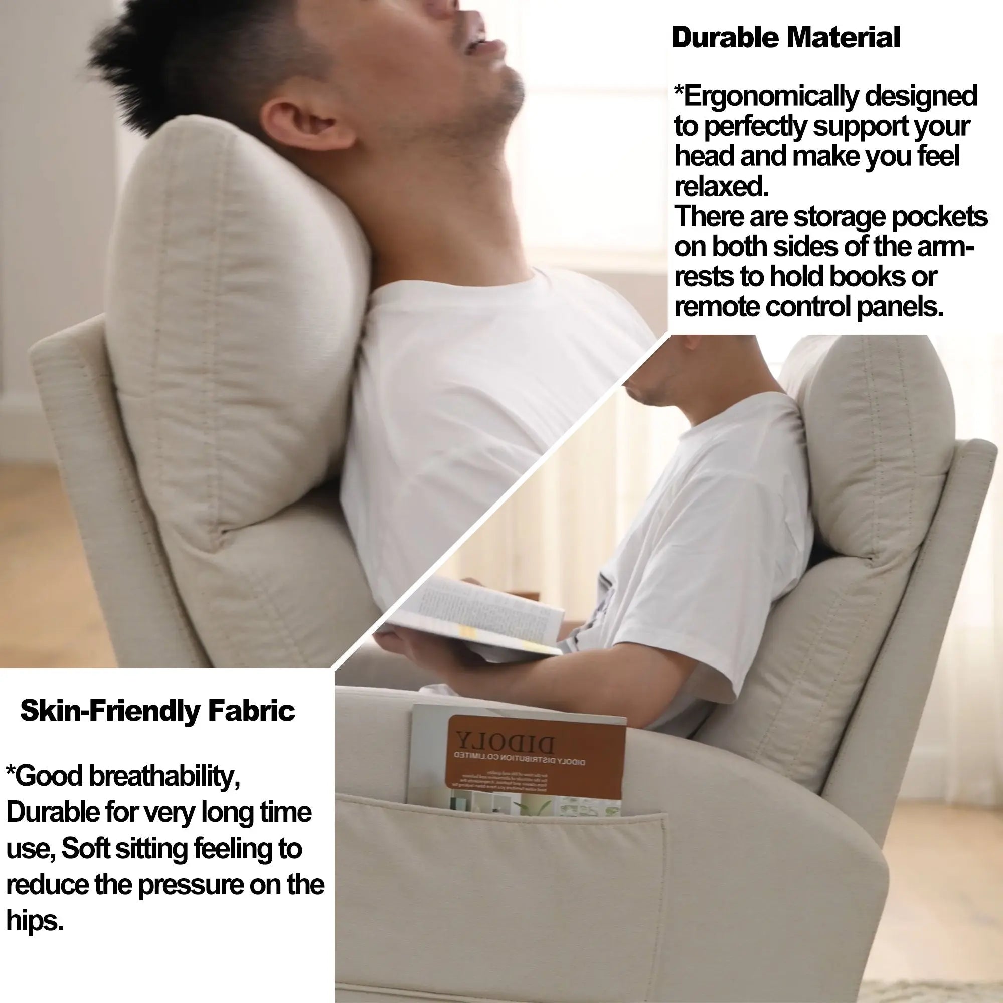 Bellemave® Modern Accent High Backrest Living Room Lounge Arm Rocking Chair with Two Side Pocket - Bellemave