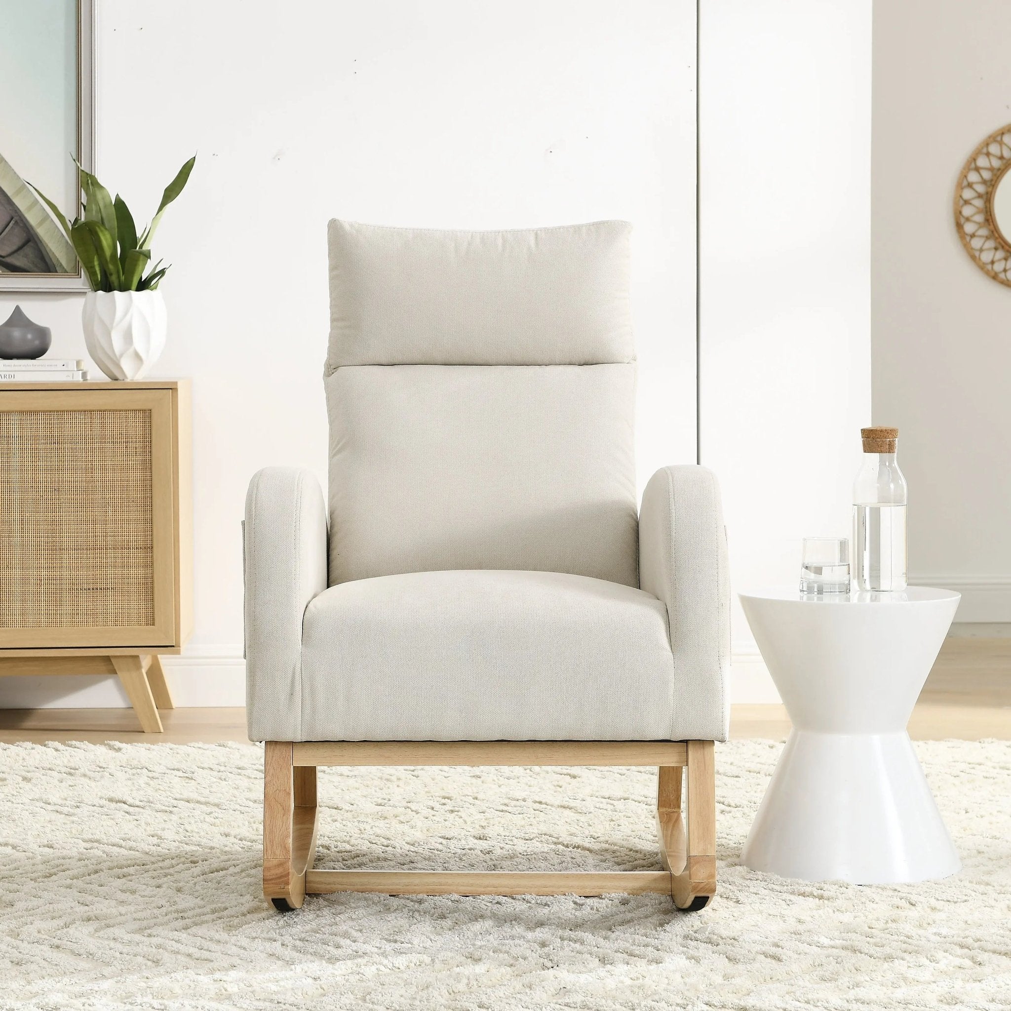 Bellemave® Modern Accent High Backrest Living Room Lounge Arm Rocking Chair with Two Side Pocket - Bellemave