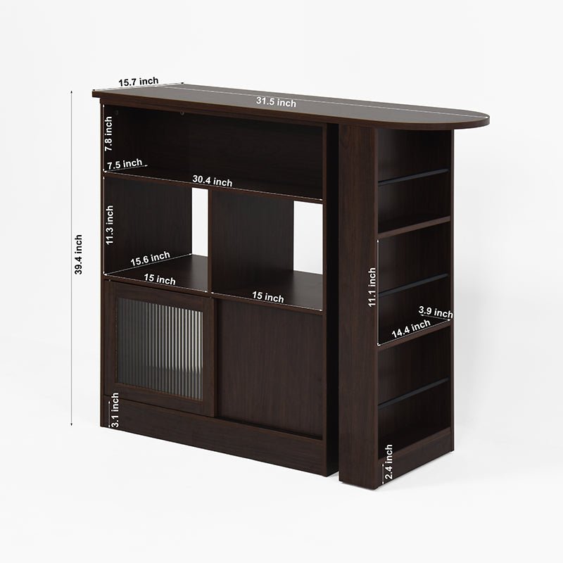 Bellemave® Modern Bar Cabinet with Rotating Top, 6 Storage space and 2 Ribbed Glass Door - Bellemave