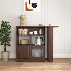 Bellemave® Modern Bar Cabinet with Rotating Top, 6 Storage space and 2 Ribbed Glass Door - Bellemave