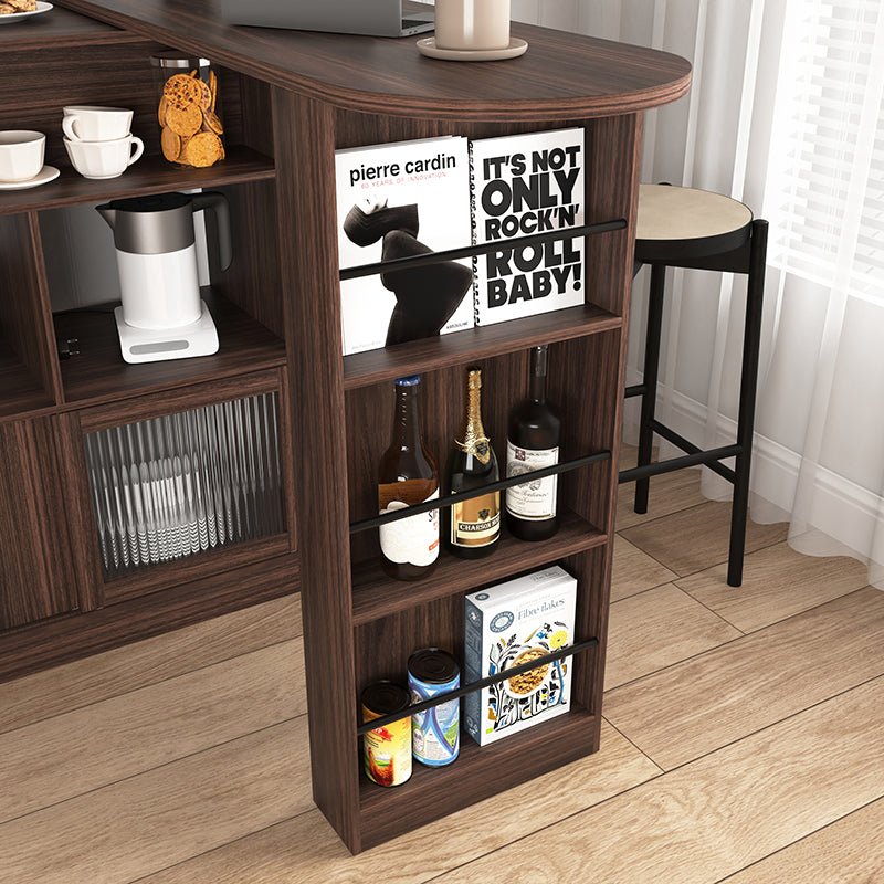 Bellemave® Modern Bar Cabinet with Rotating Top, 6 Storage space and 2 Ribbed Glass Door - Bellemave