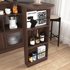 Bellemave® Modern Bar Cabinet with Rotating Top, 6 Storage space and 2 Ribbed Glass Door - Bellemave