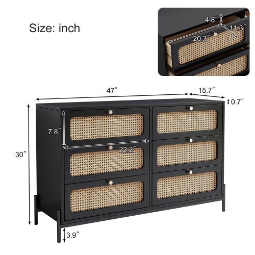 Bellemave® Modern Cannage Rattan 6 - Drawer Storage Cabinet - Bellemave