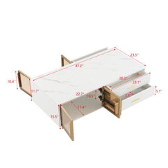Bellemave® Modern Coffee Table with 2 Glass Door Storage and 4 Drawers, Gold Metal Legs and Multi - Color Lighting - Bellemave