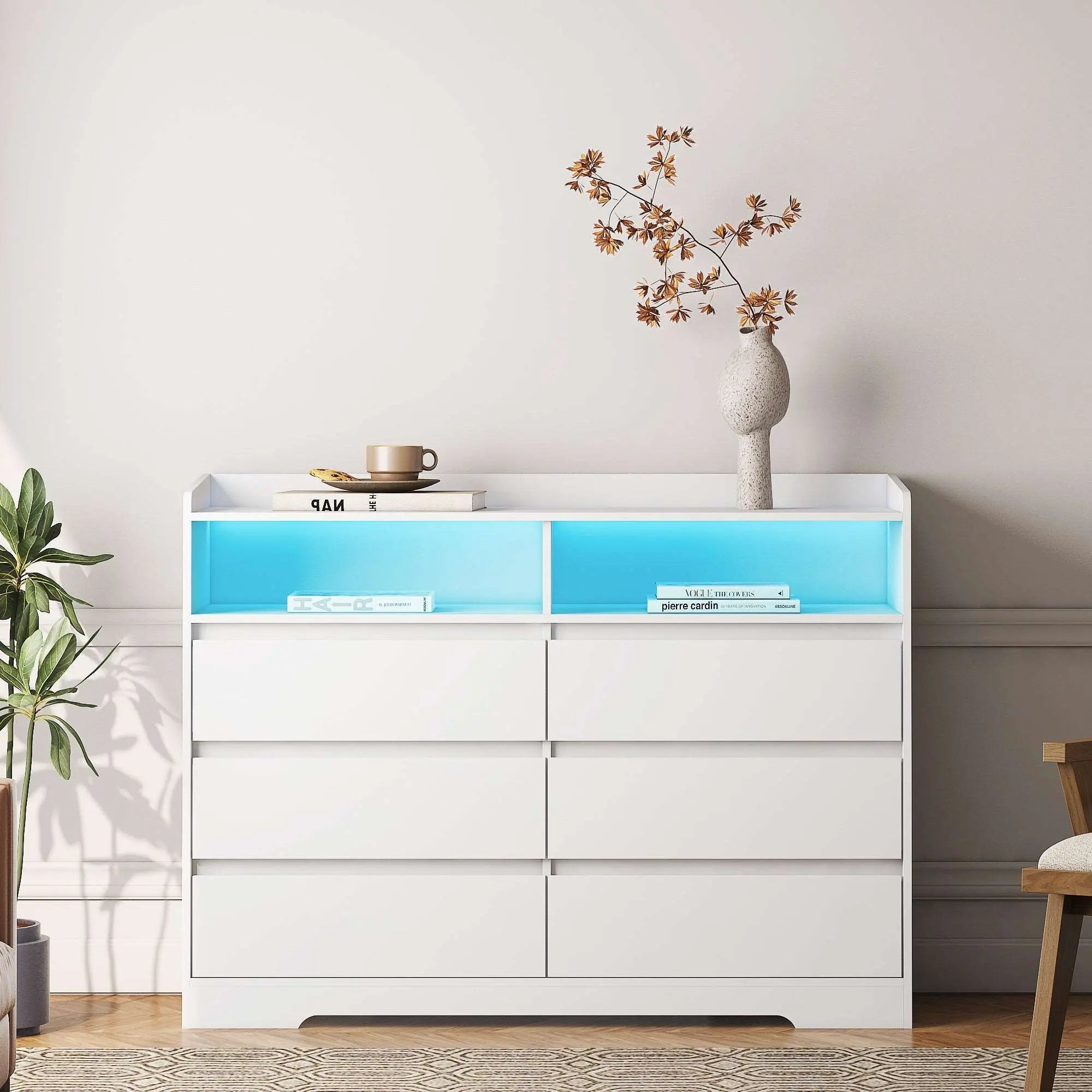 Bellemave® Modern Dressers & Chests of Drawers with Sturdy Frame,6 Drawer Dresser and LED Lights - Bellemave