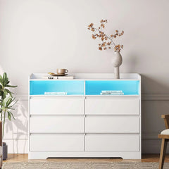 Bellemave® Modern Dressers & Chests of Drawers with Sturdy Frame,6 Drawer Dresser and LED Lights - Bellemave